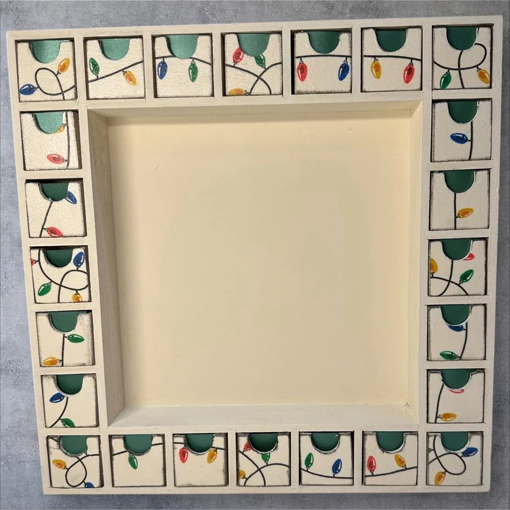 Wooden Advent Calendar 13x13‎ DIY Preassembled, Empty Drawers - Red Stickers